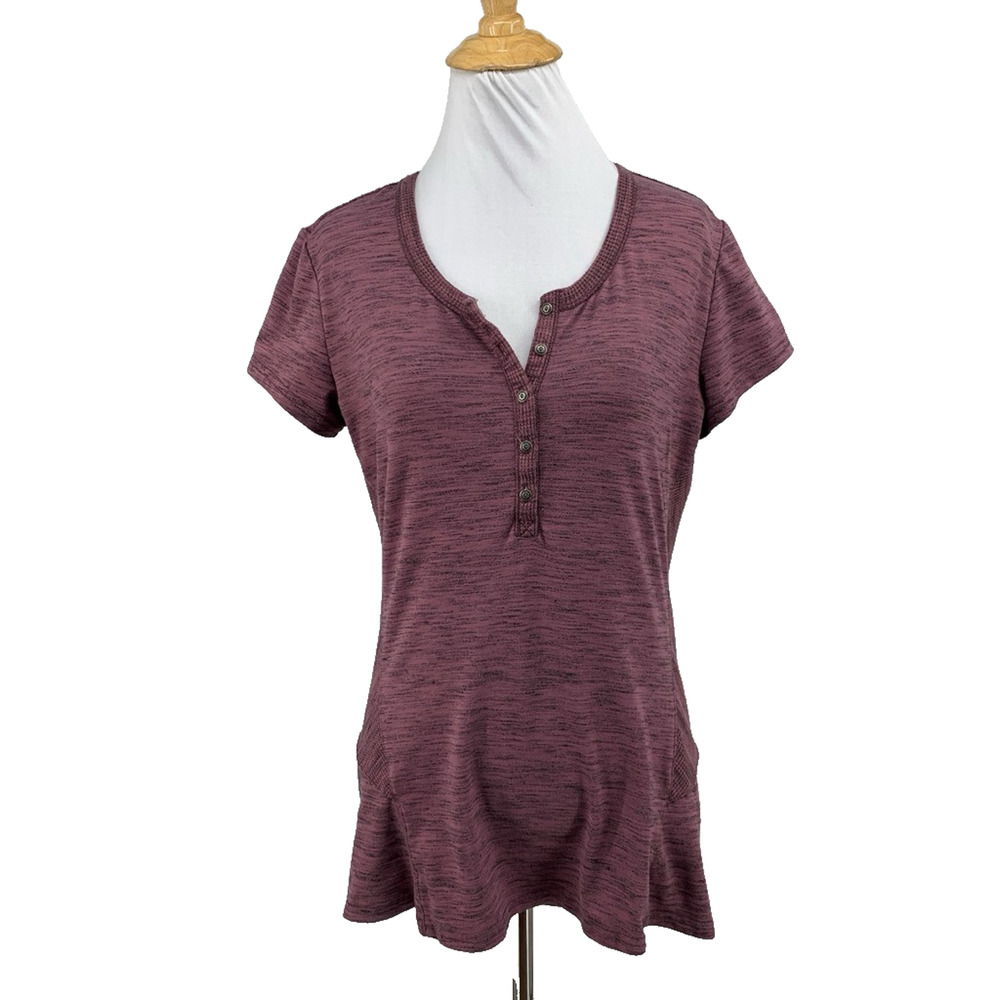 Kuhl Top Women S Small Purple Henley Short Sleeve Melange Knit Lightweight Shirt